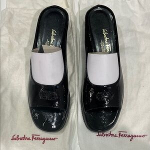 Salvatore Ferragamo Black Patent Leather Mules (NWOB) Authentic (including bags)